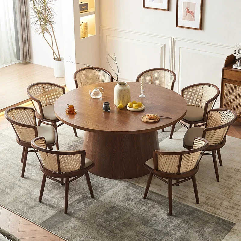 Nordic solid wood dining table and chair combination of modern simple restaurant hotel haute couture round table with turntable