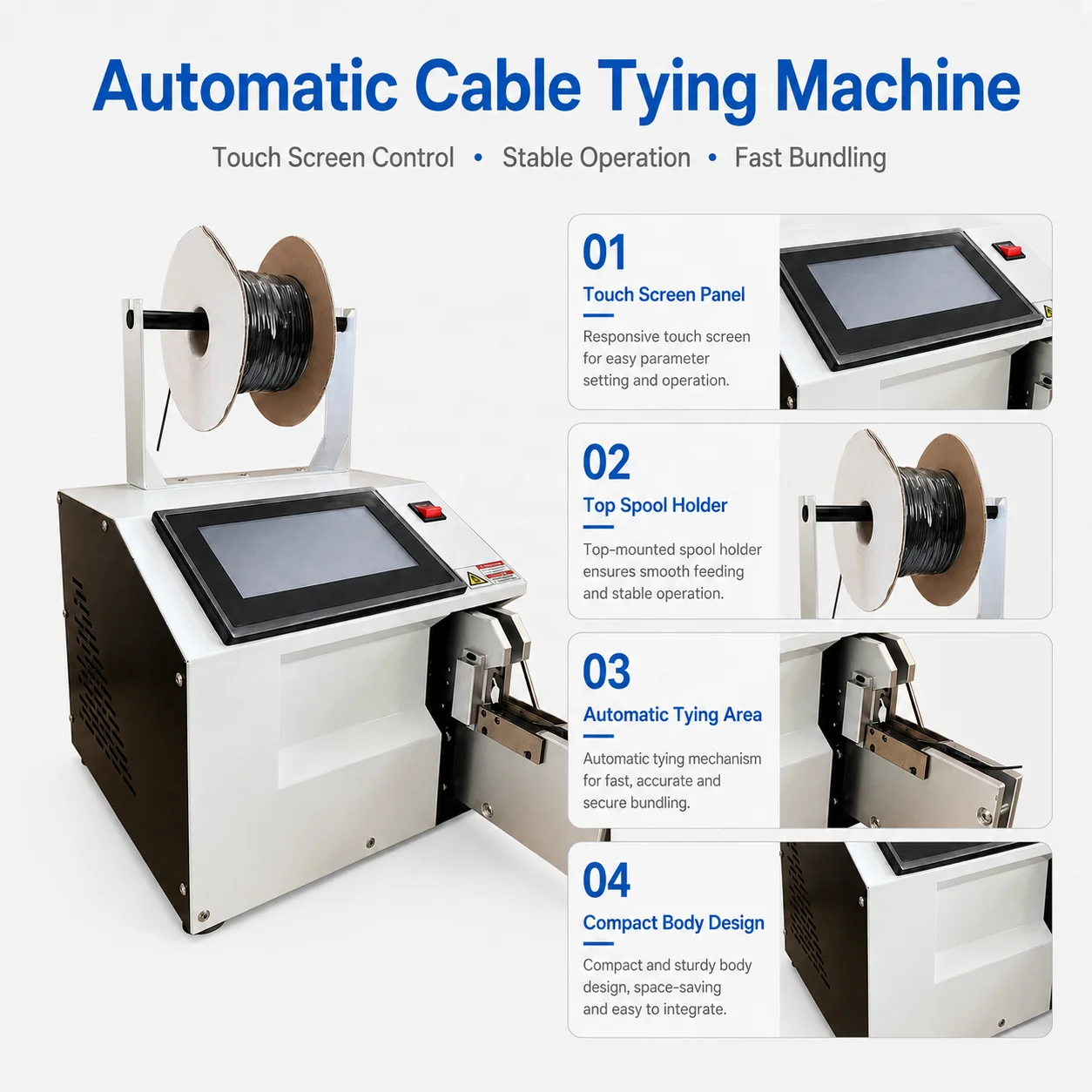 SQ-XL8 Automatic Wire Winding Tying Machine 5-50mm Touchscreen Bag Sealer For Bread Food Bag Hanger Cable 0.6s Speed 16kg