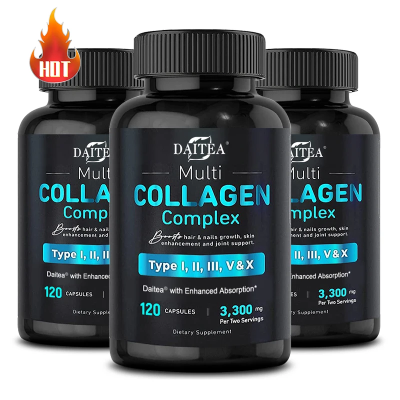 Multiple Collagen Peptide Softgels - Types I, II, III, V, X, Suitable for Unisex, Supports Skin, Hair, Nails and Joints, Non-GMO