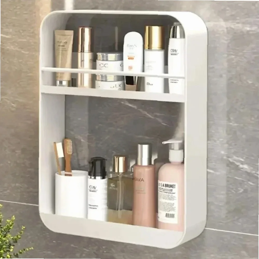 Wall Mounted Bathroom Rack, Non-Perforated Strong Load-Bearing Toiletries Storage Shelf, Multi-Layer Kitchen Seasoning Stand