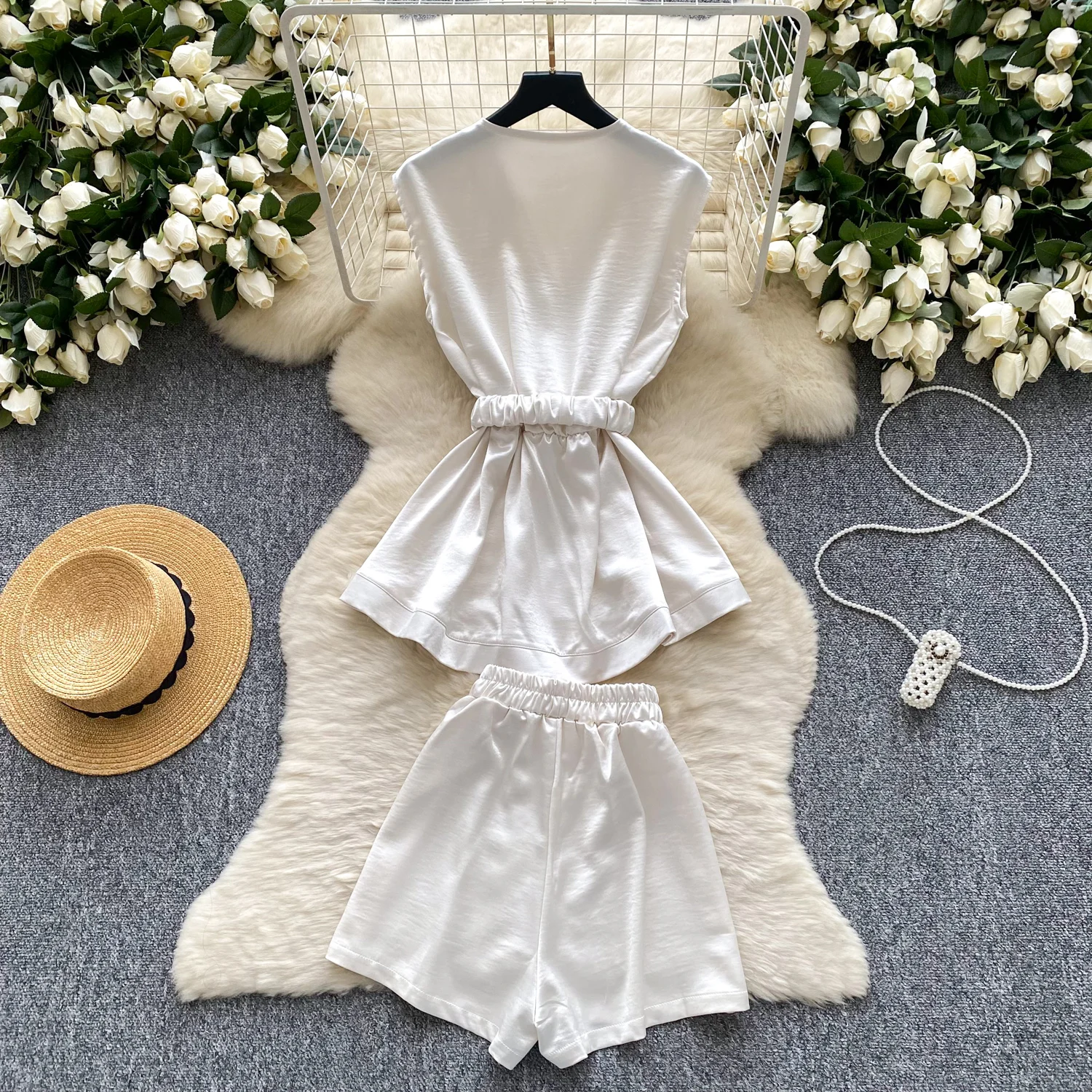 Dame Zomer Luxe Pak Taille Riem Top Shirts Elastische Taille Shorts Vrouwen Elegant Business Office OL Outfit Senior Design Sets