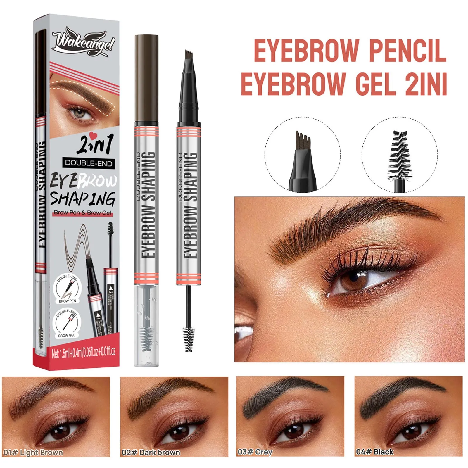 Dual-Ended 3D  Eyebrow Pen with 4 Tip Long-Lasting Eyebrow Pen for Women Suitable For Both Novices And Professionals