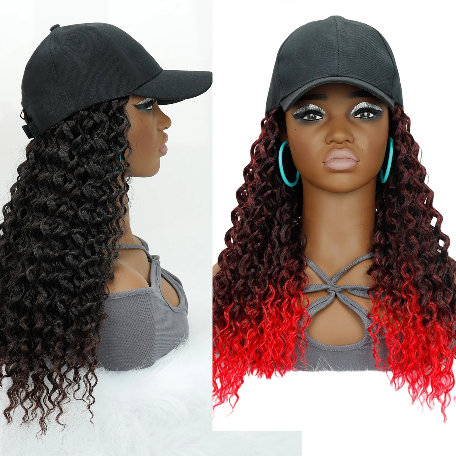 

Парики Jeedou с бейсбольной кепкой Глубокие вьющиеся африканские волосы Парик Быстрая прическа Сменная шляпа Парик Синтетические волосы Повседневная одежда Естественный вид