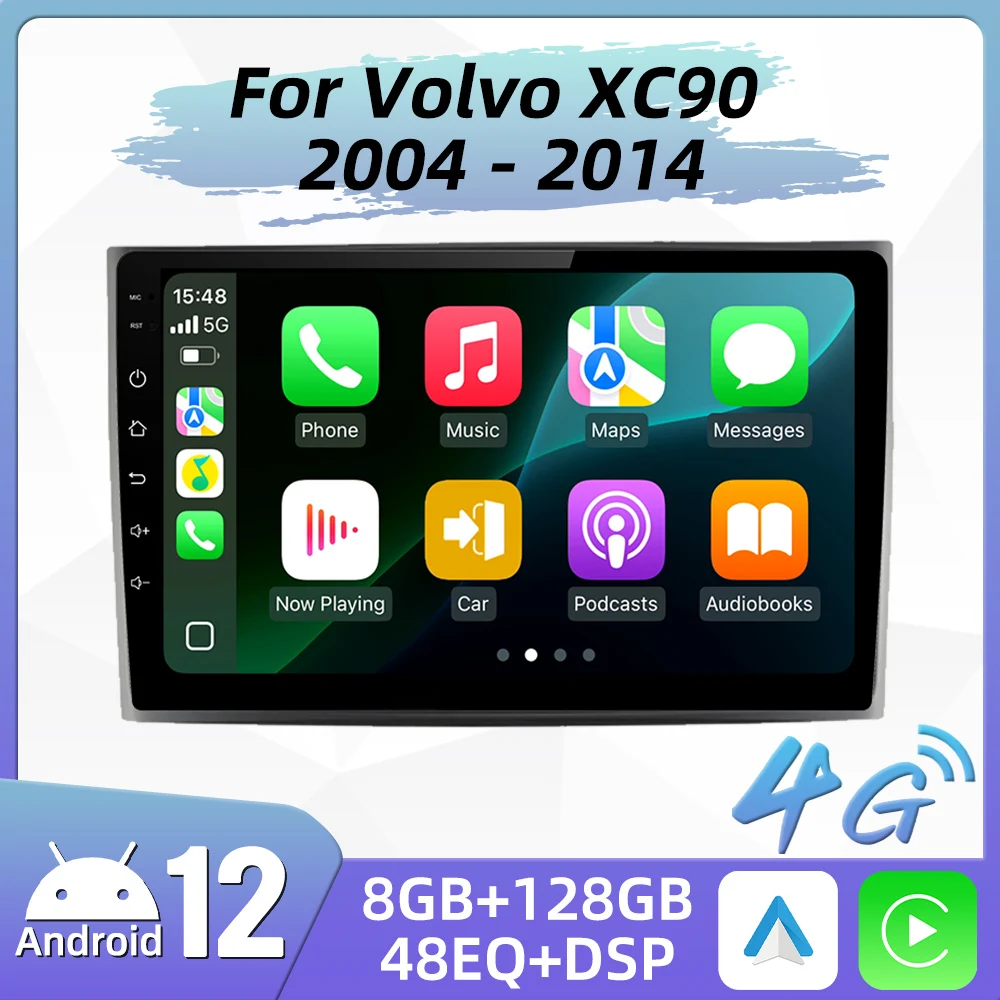 Radio de coche Carplay para Volvo XC90 2004 - 2014 2 Din reproductor Multimedia de coche Android navegación GPS Android auto táctil FM 4G estéreo