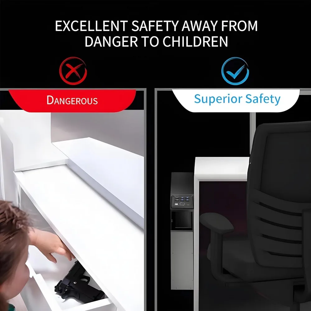 Sejf na broń z biometrycznym czytnikiem linii papilarnych, montowany na ścianie, z kodem dostępu, kluczami i szybkim automatycznym otwieraniem, sejf na broń do szafki nocnej, biurka, przy łóżku