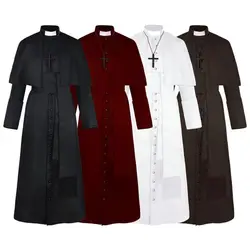 Medieval Vintage Priest Uniform Robe Halloween Men Pope Pastor Cloak Cape Cosplay Costume Renaissance Monk Robe Clergy Suit