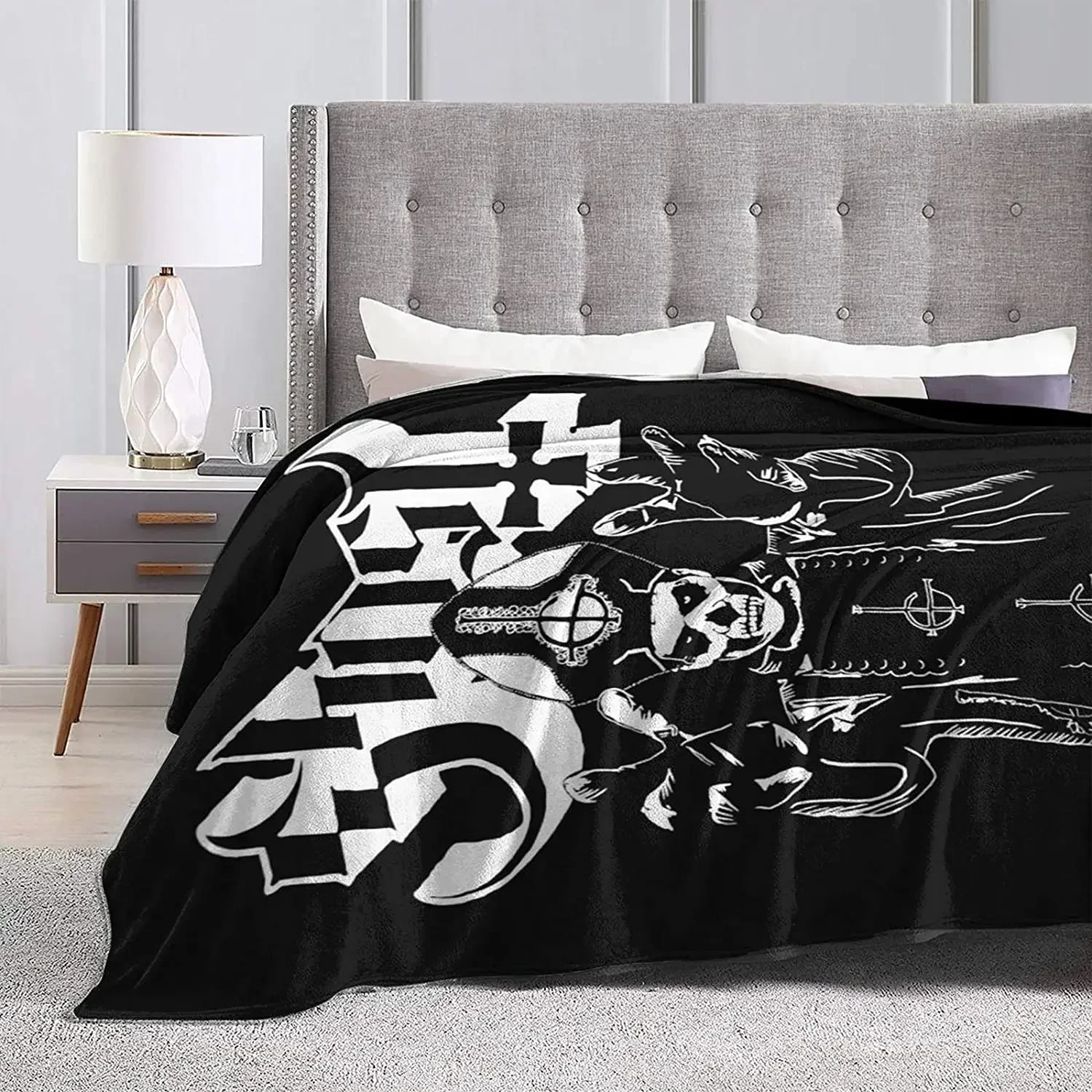 Ghost Band Logo Luxus-Fleecedecke, Überwurfdecken für Wohnzimmerdekoration, Schwarz