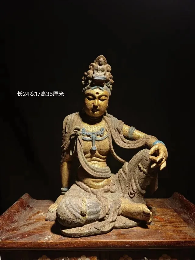 China Buddhism temple Old wood Carved Guanyin Kwan Yin Goddess Buddha statue