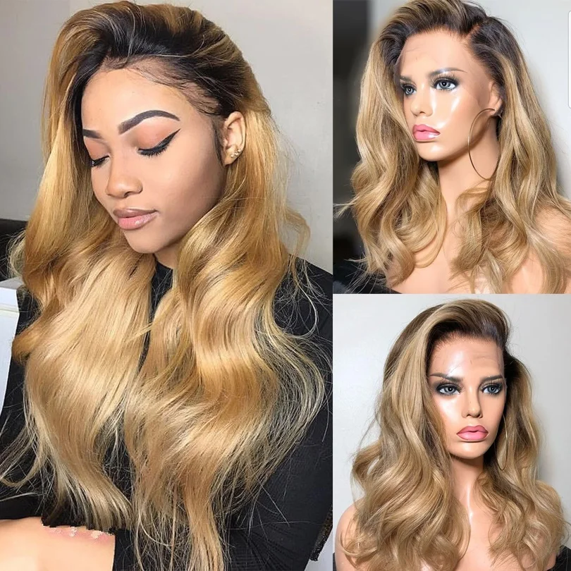 

Long 30Inch Glueless 200Density Ombre Blonde Body Wave Lace 5x5 Silk Base Human Hair Wig For Women BabyHair Preplucked