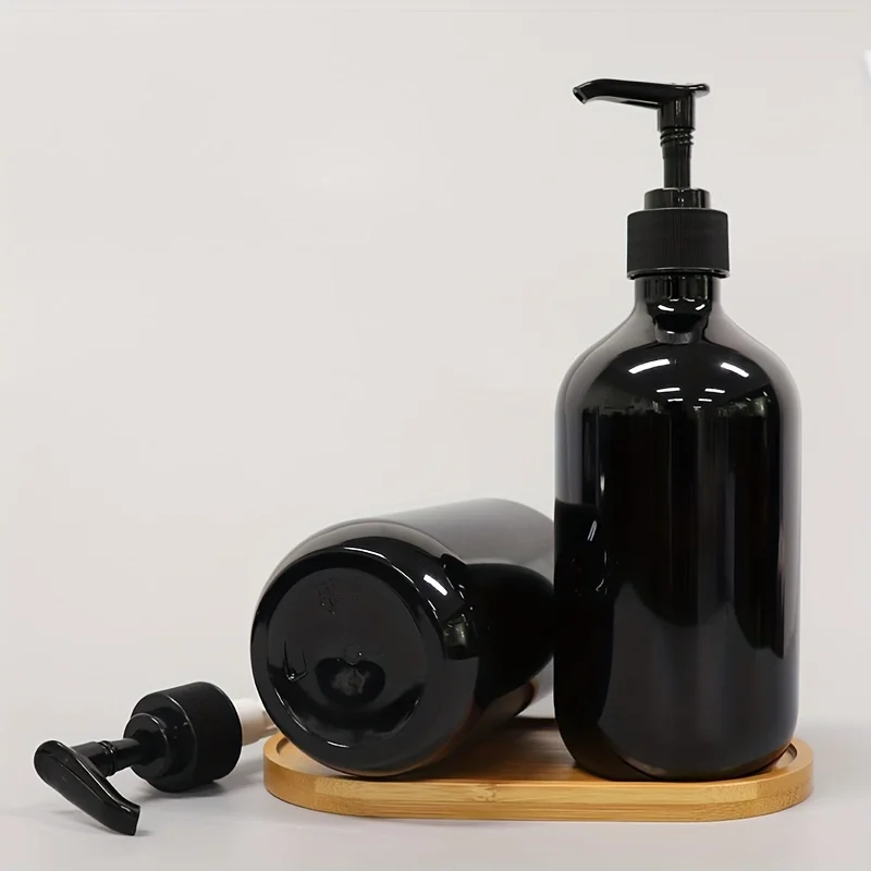 2pcs black shampoo bottle 500ml hotel shower gel packaging bottle round shoulder bottle push type lotion bottle