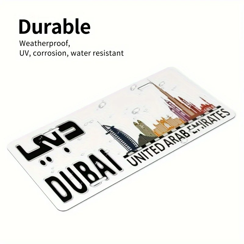 Dubai Theme Aluminum Wall Art, General Metal Sign,  Style Decorative License Plate, Suitable for Framing, Size , Cafes, Restaur