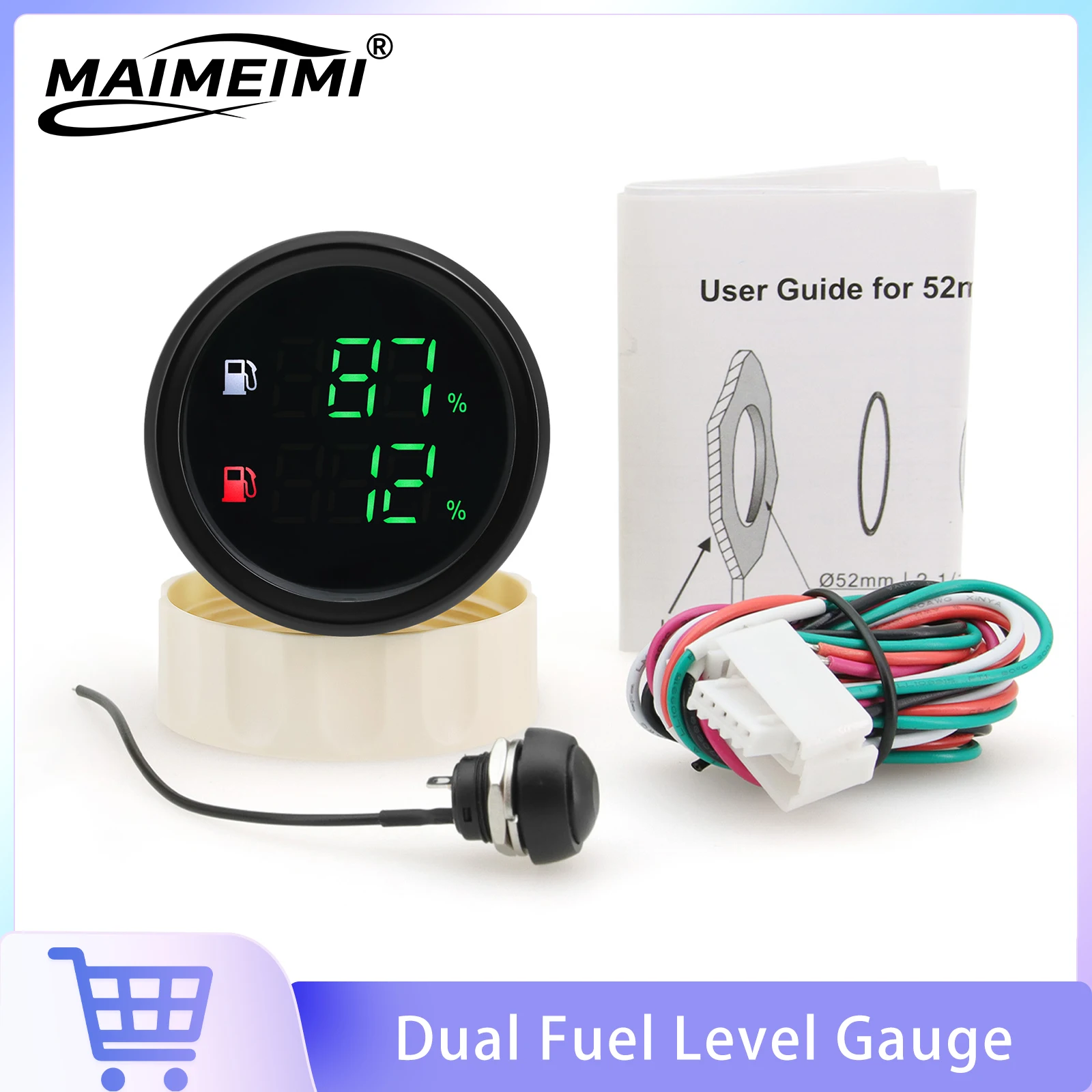 52mm 2 in 1 Dual Fuel Level Meter 240-33 ohm Fuel Tank Level Gauge Oil Level Indicator With LED Backllight For Marine Boat Car