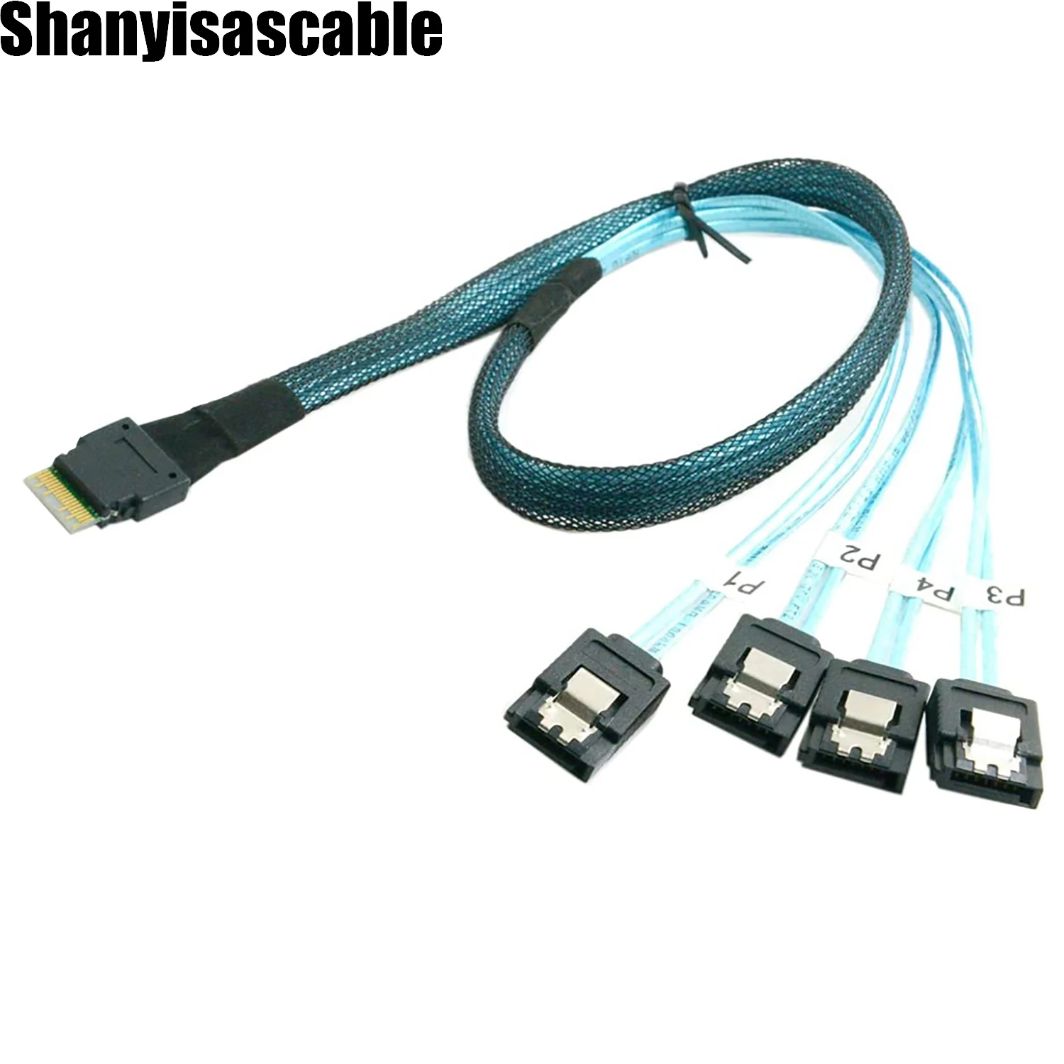 0.5M PCIE Slimline SAS 4.0 38pin SFF-8654 4i to 4X SATA 7P female straight Cable