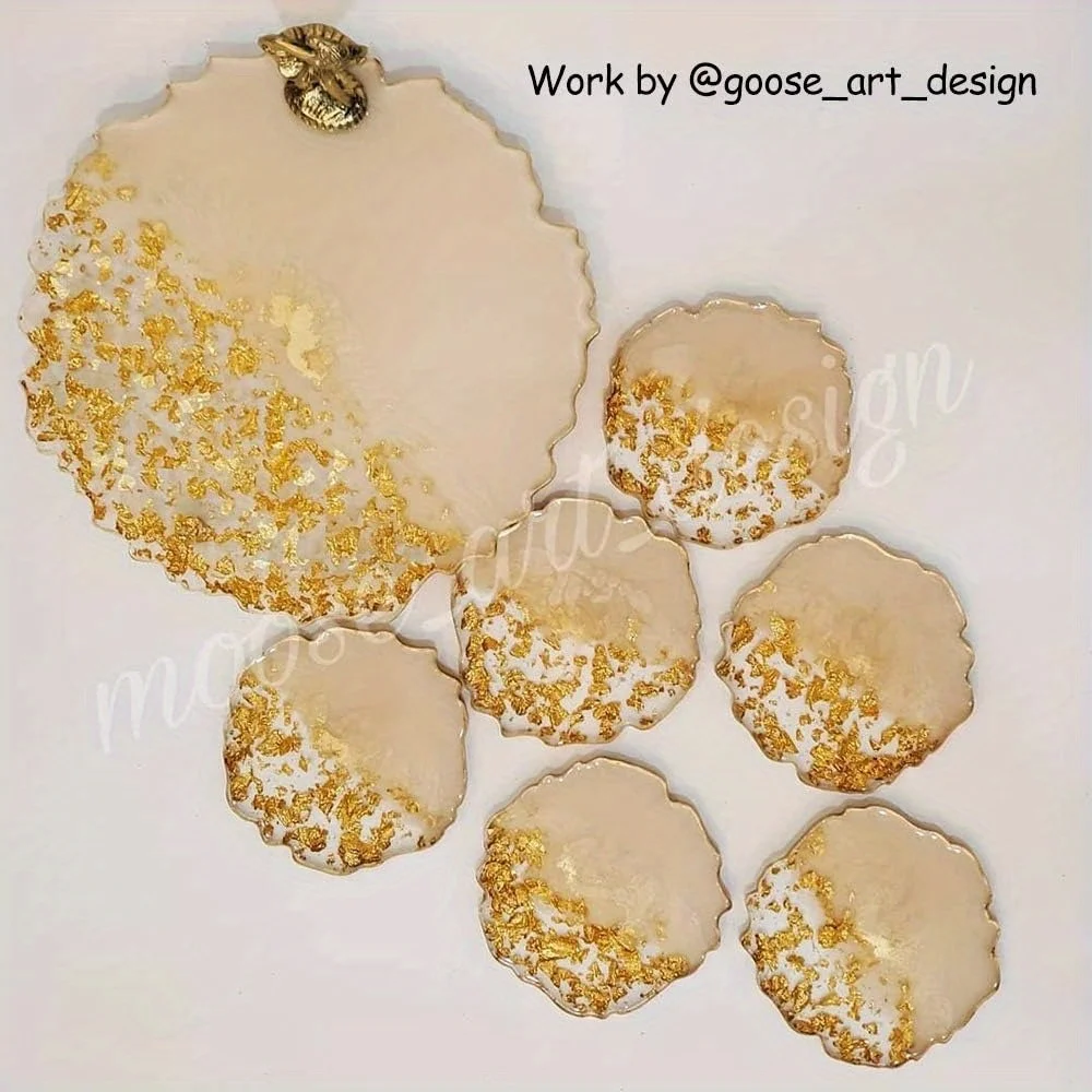 Irregular Agate Geode Resin Silicone Molds Set, 1 Large Wave Edge Serving Tray Mold And 4 Small Coaster Molds, Epoxy Casting Molds for Resin Tray Cup Mat, Home Table Decor Handmade Craft Supplies