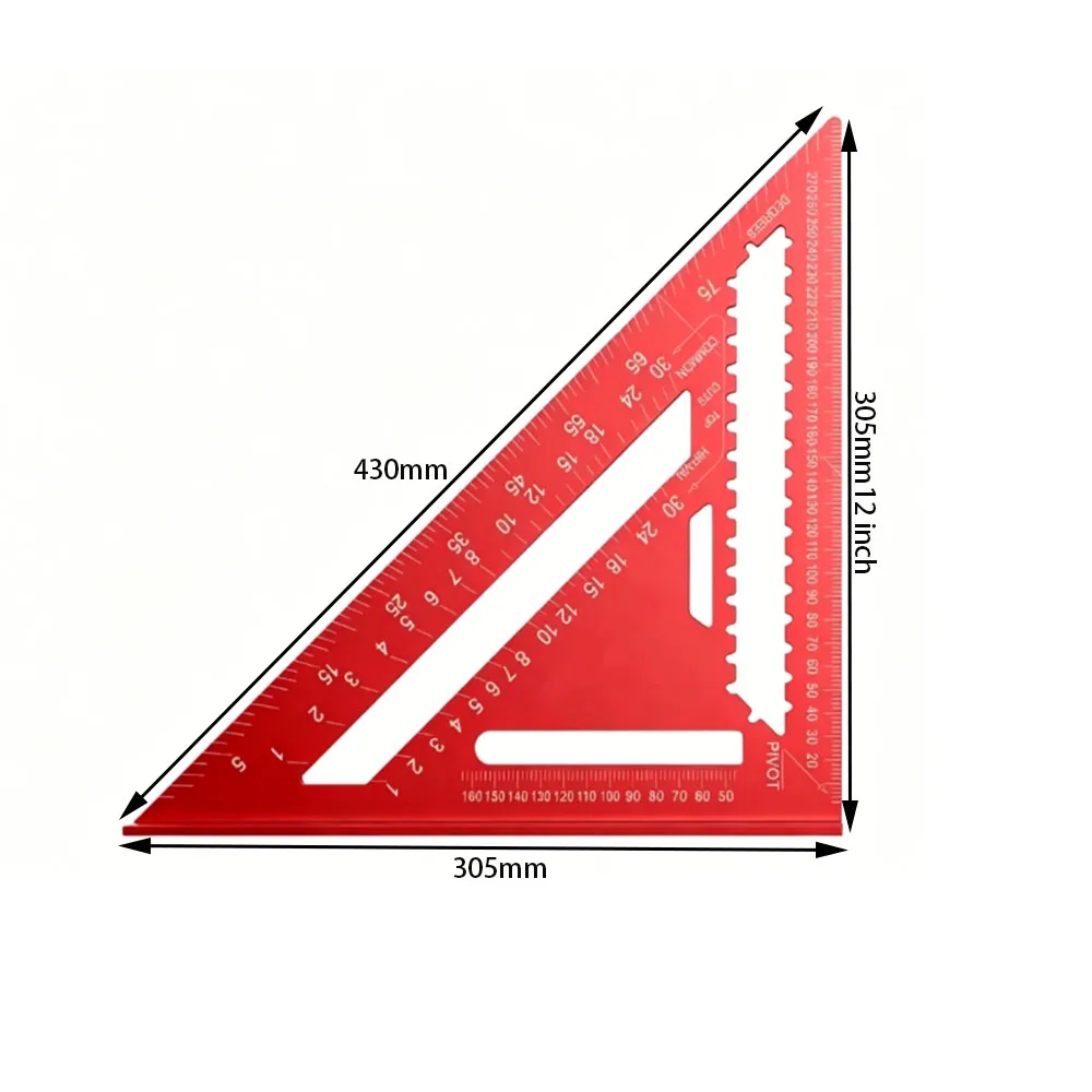 7/12 Inch Woodworking Aluminum Alloy Triangle Ruler Measuring Tool High Precision Marking Angle Ruler Metric and Imperial