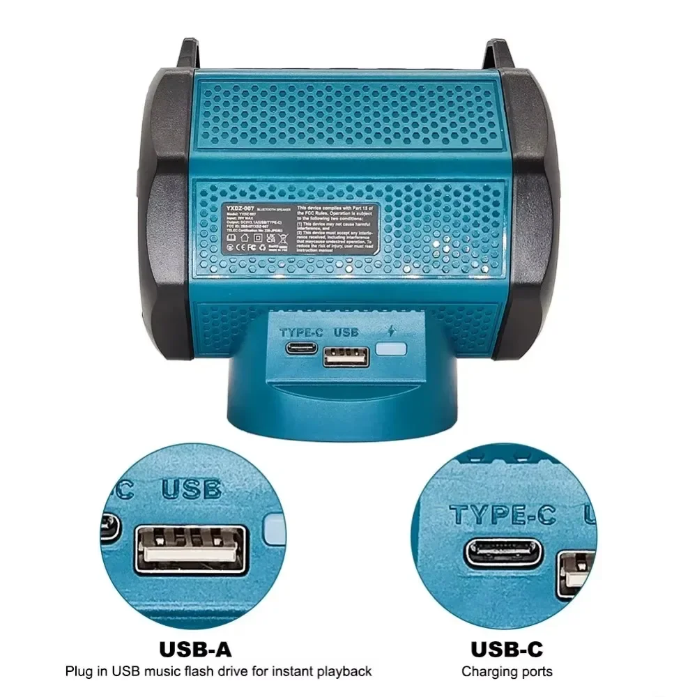 Portable Cordless Bluetooth Speaker With USB Type-C Port Loudspeaker For Jobsites And Party Fit Makita 18V Battery(No Battery)