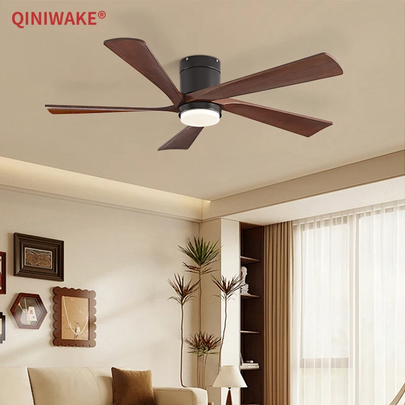 QINIWAKE 52Inch Ceiling Fan with Light 6-speed Built-in Silent Motor Remote Control Timing Function for Bedroom Living Room
