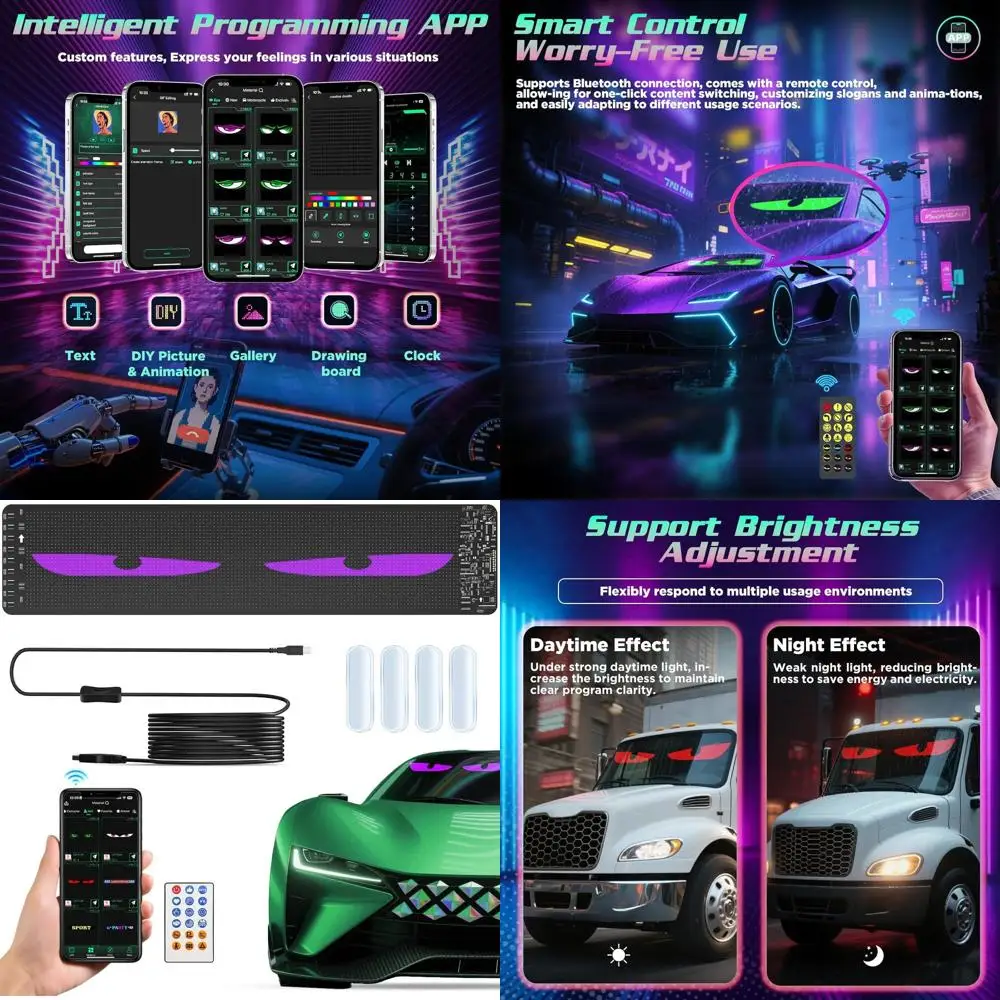 

Devil Eyes Light for Windshield, 19.3"x4.3" Led Eyes, Led Flexible Film Screen for Cars, SUVs & Trucks, Programmable USB Matrix