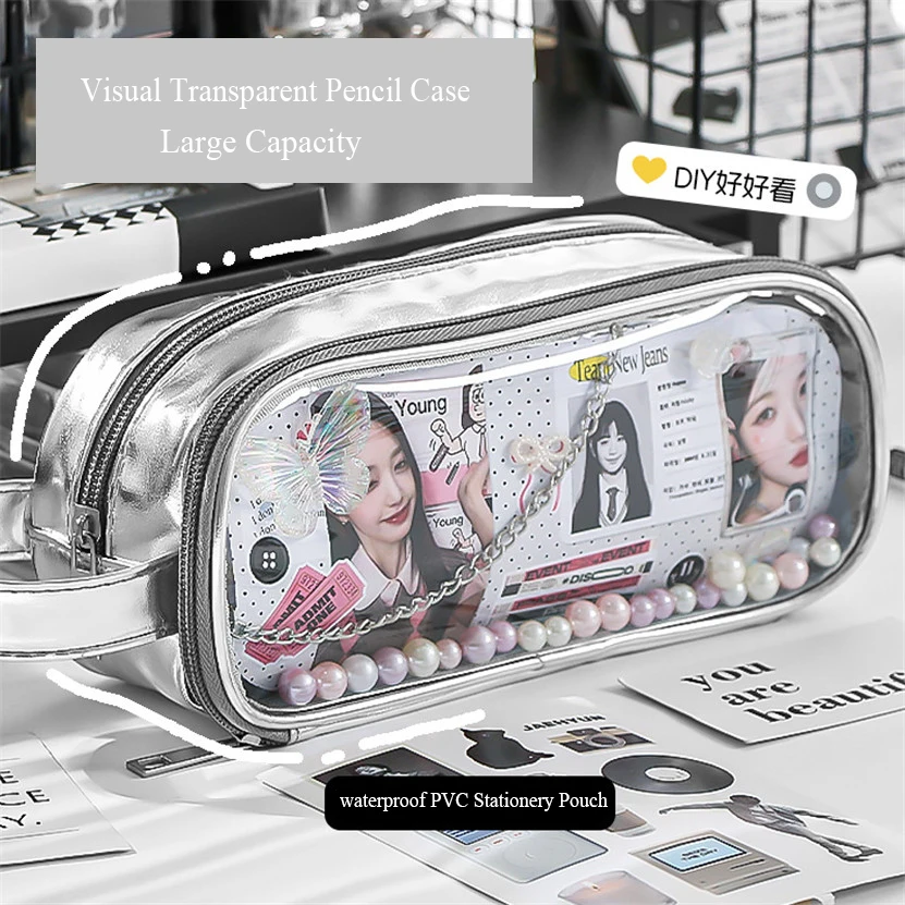 

Transparent Pencil Case Portable Pencils Box Lapiceras Estuche Escolar 3 Compartimientos Korean Stationery Bag Trousse Scolaire