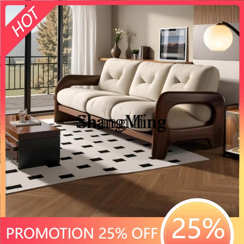 

SM solid wood sofa wabi-sabi wind living room three-person medieval walnut furniture