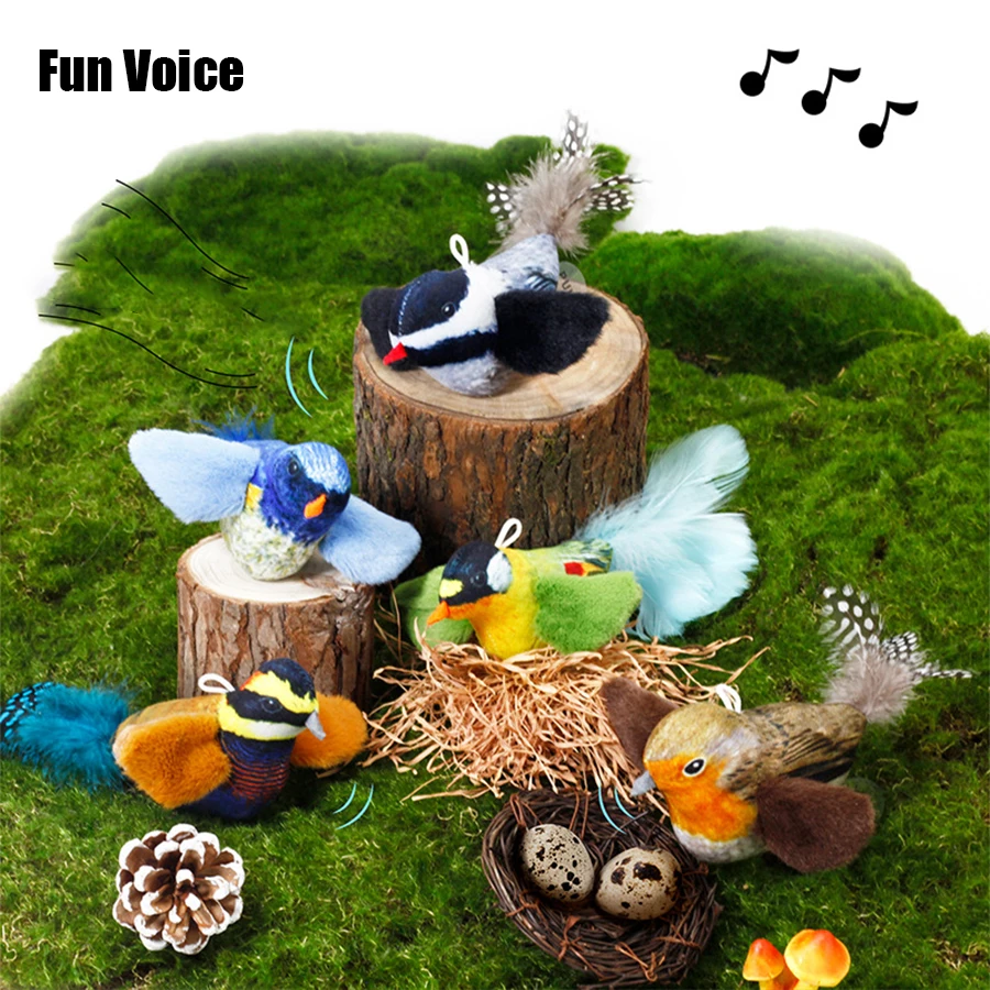 Pet simulation calling bird plush sound hanging cat toy feather bird cat self fun to relieve boredom