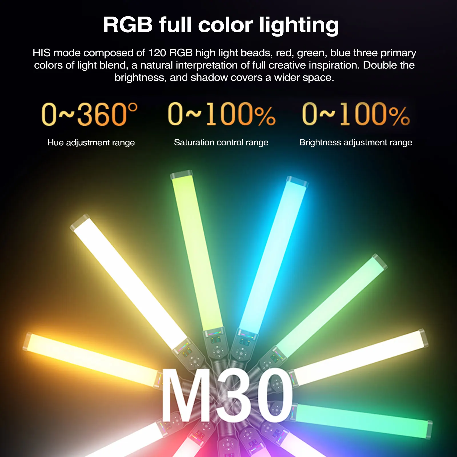 30W Rgb Buis Licht Full-Color Cri 95 3000K-6500K Verstelbare Rgb Licht Wand Voor Vlog Video Fill Licht Fotografie Verlichting