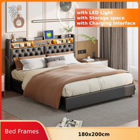 Anajqaqia Storage Bed with Led Light, with Charging, 180x200cm Black