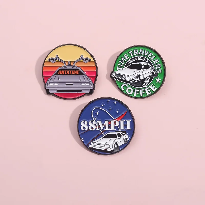 Creative Car Enamel Brooch Flower Convertible 88MPH Triple Decker Bus Car Outdoor Travel Vehicle Badge Punk Pins Jewelry Gifts