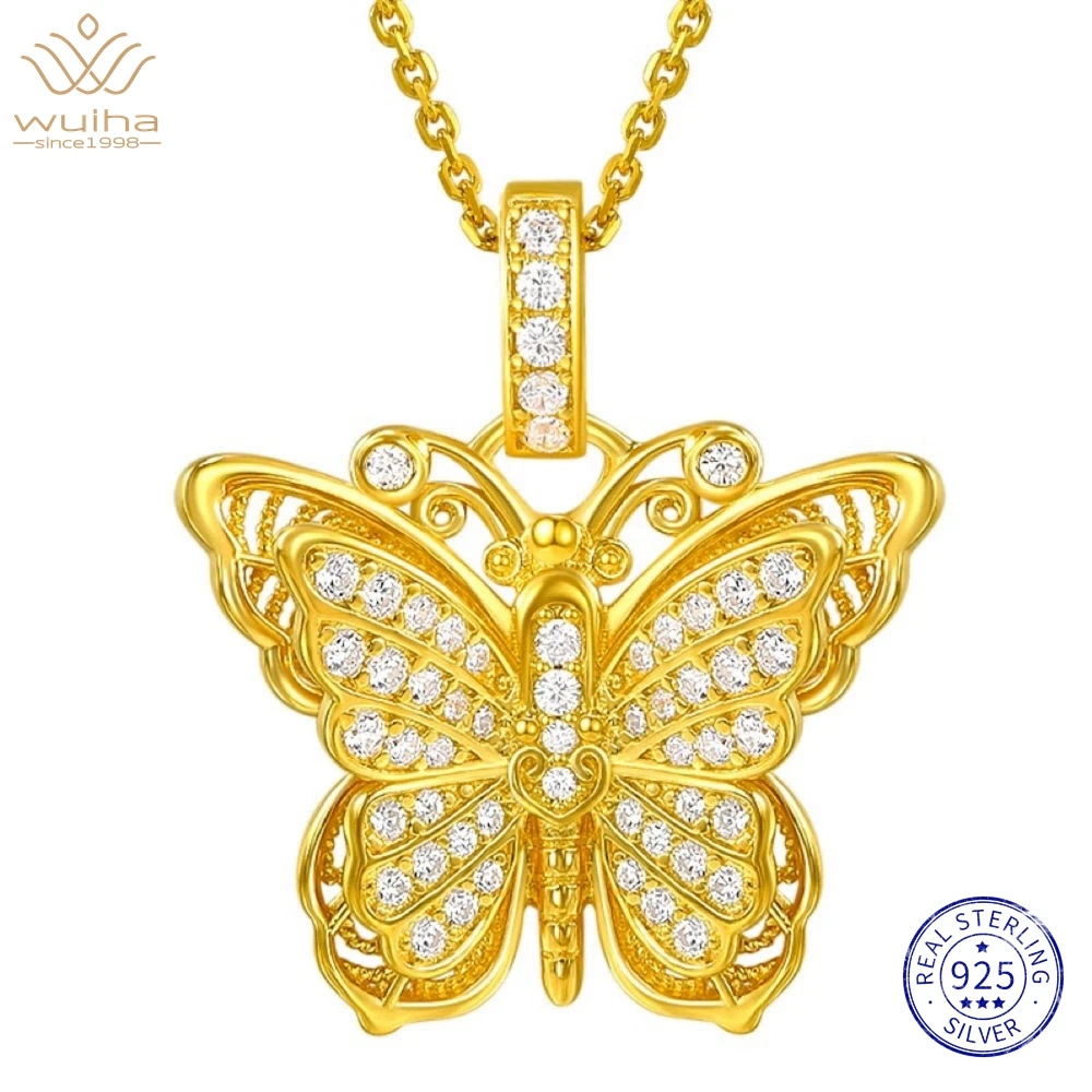 

WUIHA 18K Gold Plated 925 Sterling Silver Butterfly Lab Sapphire Gemstone Pendant Necklaces Choker Anniversary Gift Fine Jewelry