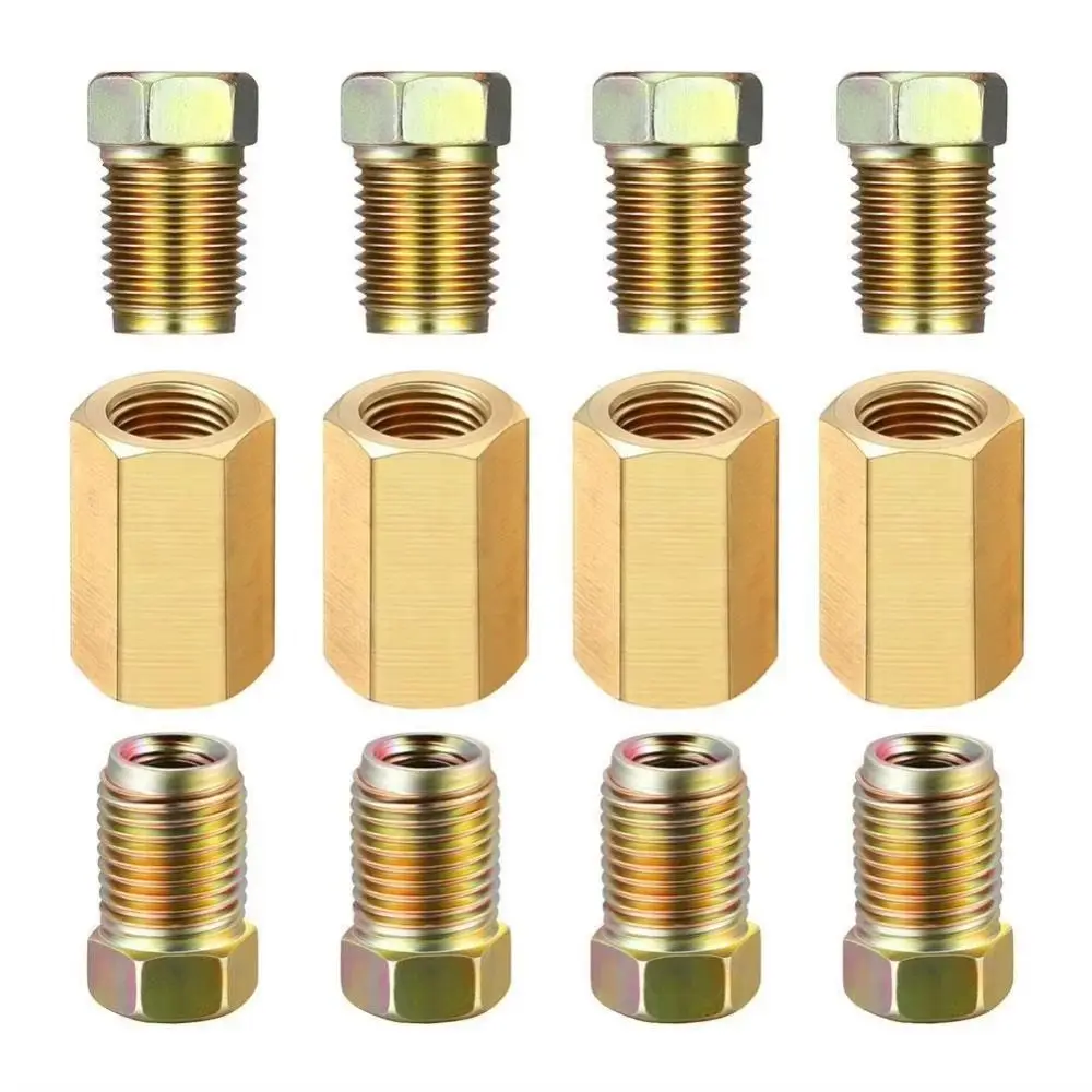 Fitting Assortment Brass Brake Line Fitting 3/8 Inch-24 Threads Hexagon Inverted Flare Fitting Brake Tube Fittings