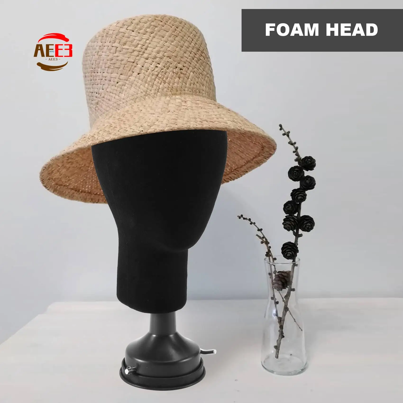 AEE3-Polystyrene Foam Mannequin Face Model Head Wig Holder Eyeglass Glasses With Base Bracket, 35Cm