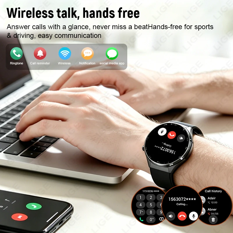 LIGE Fashion 1000mAh Ultra-long Standly Battery Smart Watch Men 1.7”HD Screen Man Watches Health Sleep Monitor Sport Smartwatch