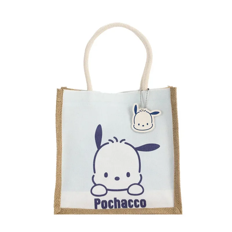 Sanrio-Bolso de mano de hello kitty para niña, bolsa de mano de lino con melodía de dibujos animados, bolsa de almacenamiento Retro Bento, lonchera