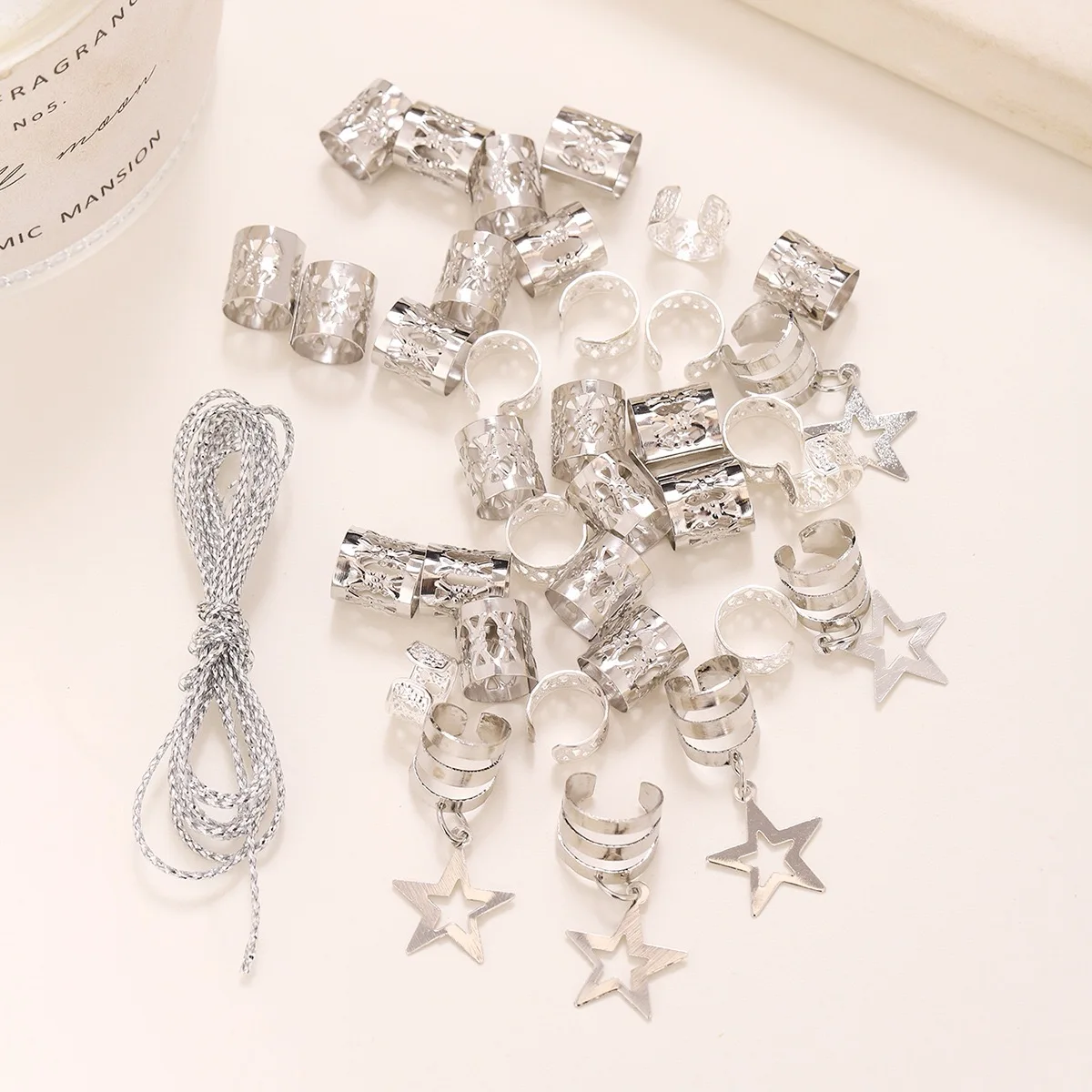 36pcs Star Decor DIY Hair Ring Accessories ,Beads Hair Braid Rings Clips Dread Locks Hair Braiding Wig accessories decoration
