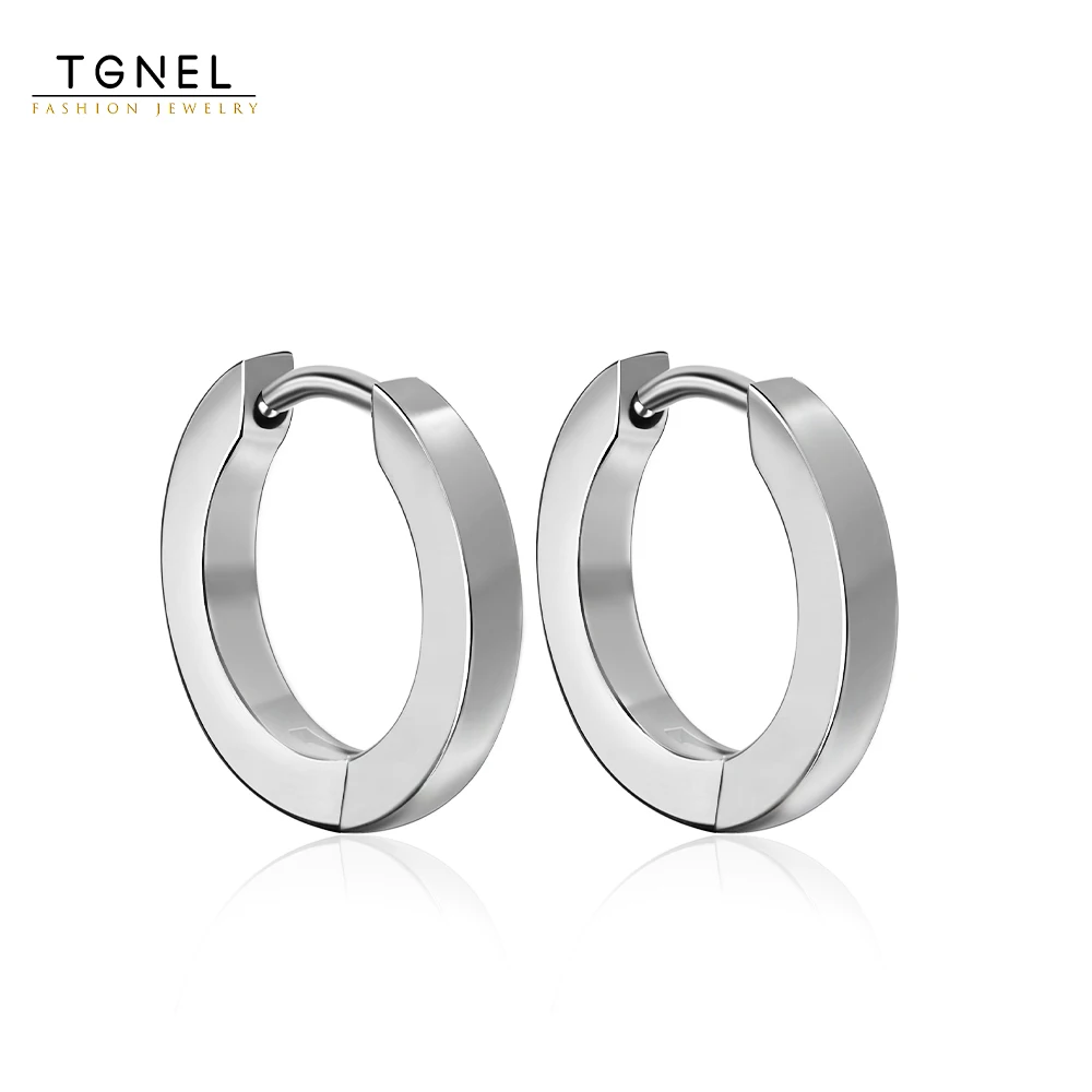 

TGNEL Mens Hoop Earrings Pure Titanium Hypoallergenic for Sensitive Ears, Polished Lightweight Plain/Cubic Zirconia Hoop Ear