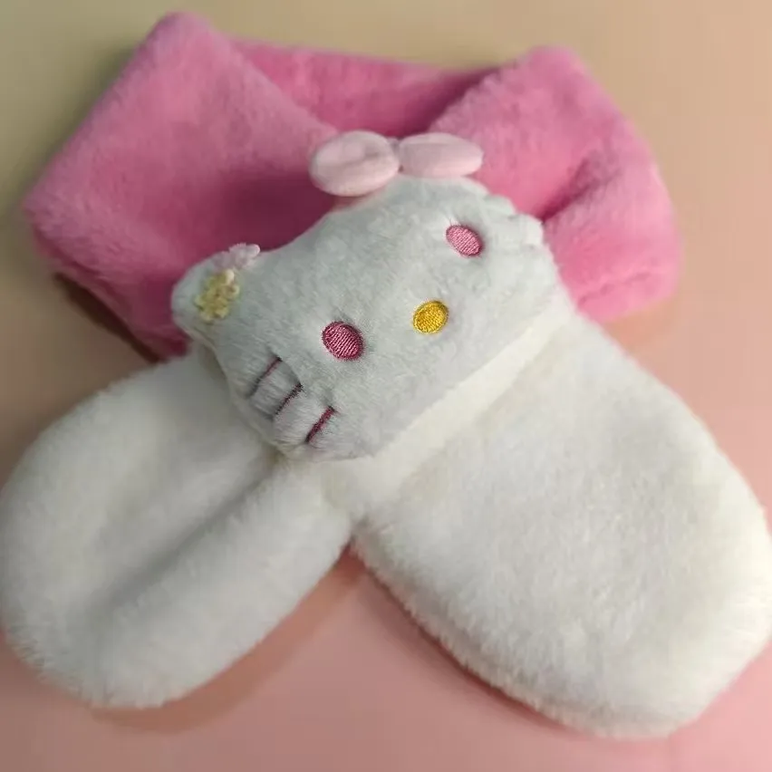 وشاح هالو كيتي للأطفال متطابق الألوان للخريف والشتاء، وشاح قطط KT لطيف، دافئ وسميك، رقبة كرتونية مقاومة للرياح