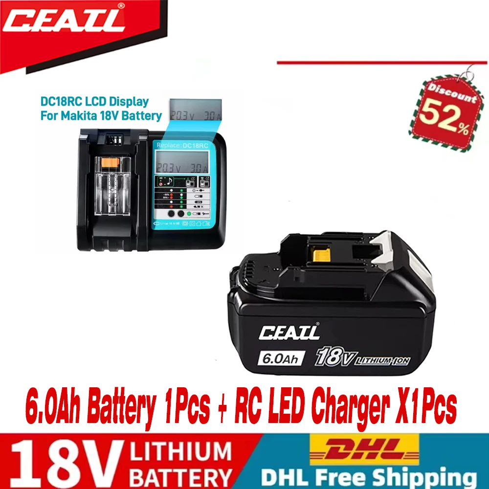 

100% original for Makita 18V 6.0Ah Rechargeable Battery for Makita 18V BL1830 BL1830B BL1840 BL1840B BL1850 BL1850B Power Tools