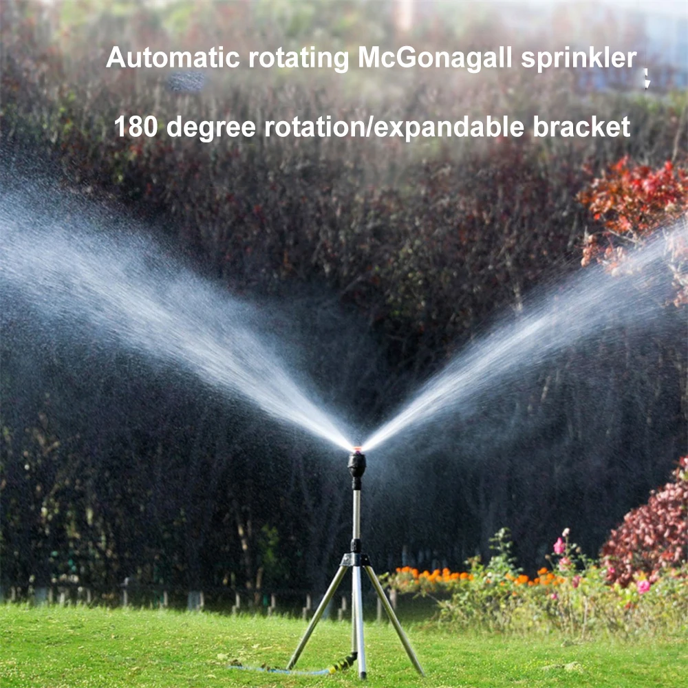 

360 Rotary Irrigation Sprinkler Head With Tripod Telescopic Support Automatic Rotating Sprayer Garden Watering Sprinkler Head