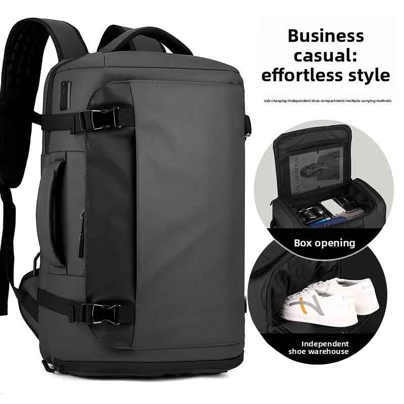 Large Capacity Open‑Case Outdoor Backpack Breathable Pressure‑Relief Men Backpack with USB Port & Separate Shoe Compartment