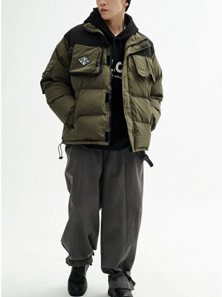 2024 Winter gepolsterte Parkas Männer Patchwork Baumwolle dicke Cargo Parkas Jacken Mode warme volle Reiß verschluss Mäntel Mode Harajuku Oberbekleidung