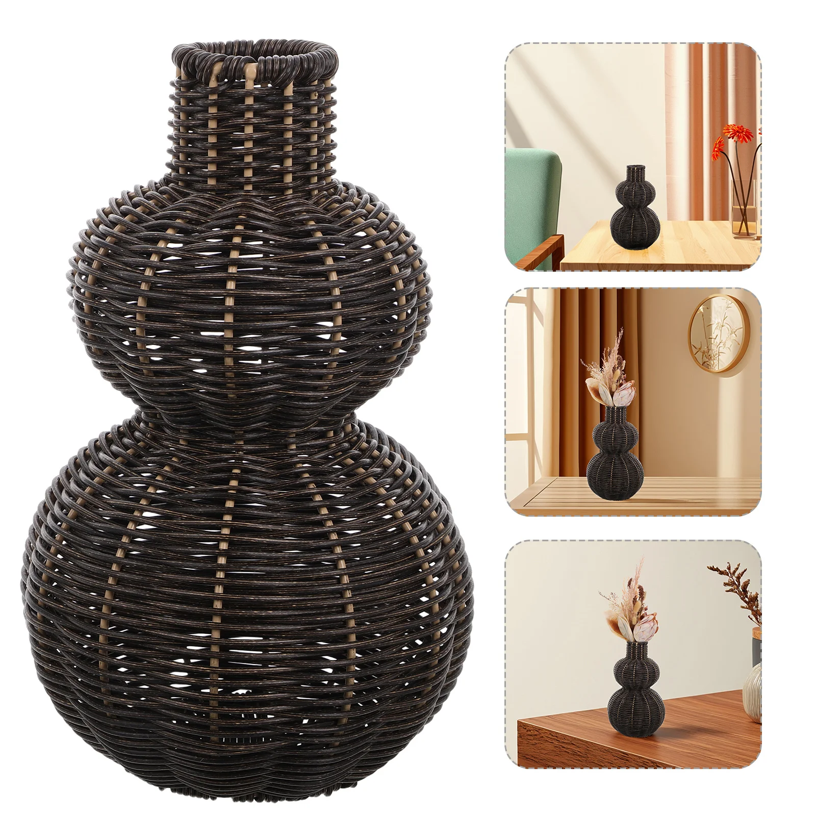 

1pcs Vintage Woven Rattan Vase Faux Seagrass Flower Basket For Home Office Wedding Table Decorative Centerpiece Artificial