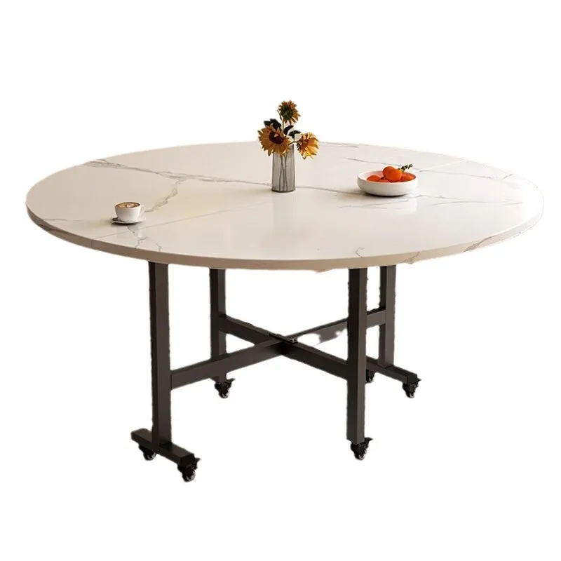 

Folding dining table, household small apartment, round living room foldable table meal