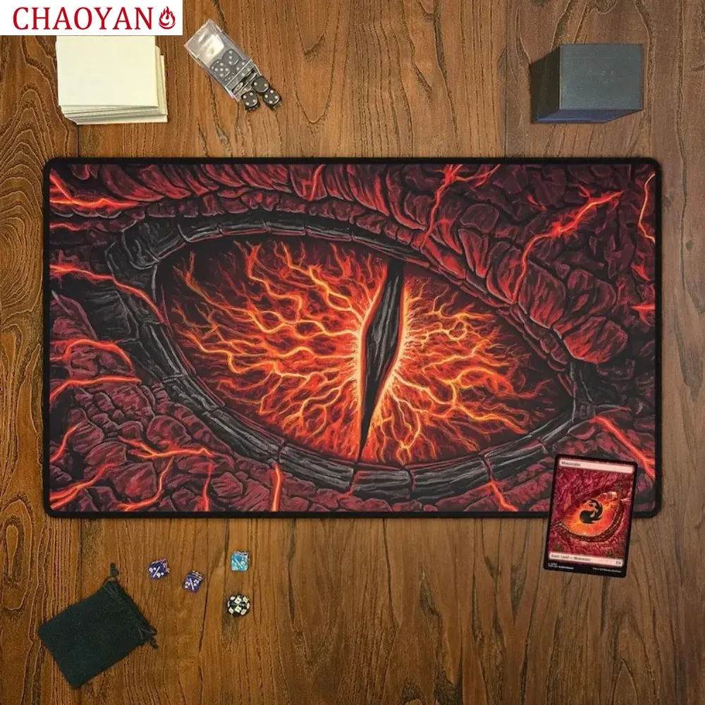 Desain Mata Naga Terbang TCG MTG Playmat Kartu Perdagangan Tikar Permainan Anti Selip dan Tepi Kunci Dapat Dicuci Cocok untuk Pesta Ajaib