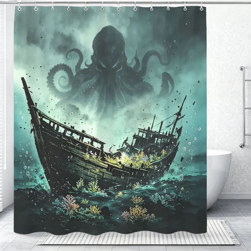 180x180cm Polyester Shower Curtain,Easy Hanging,Easy to Install,Durable,Dark Mythic Octopus Tentacles Print,Bathroom Decor