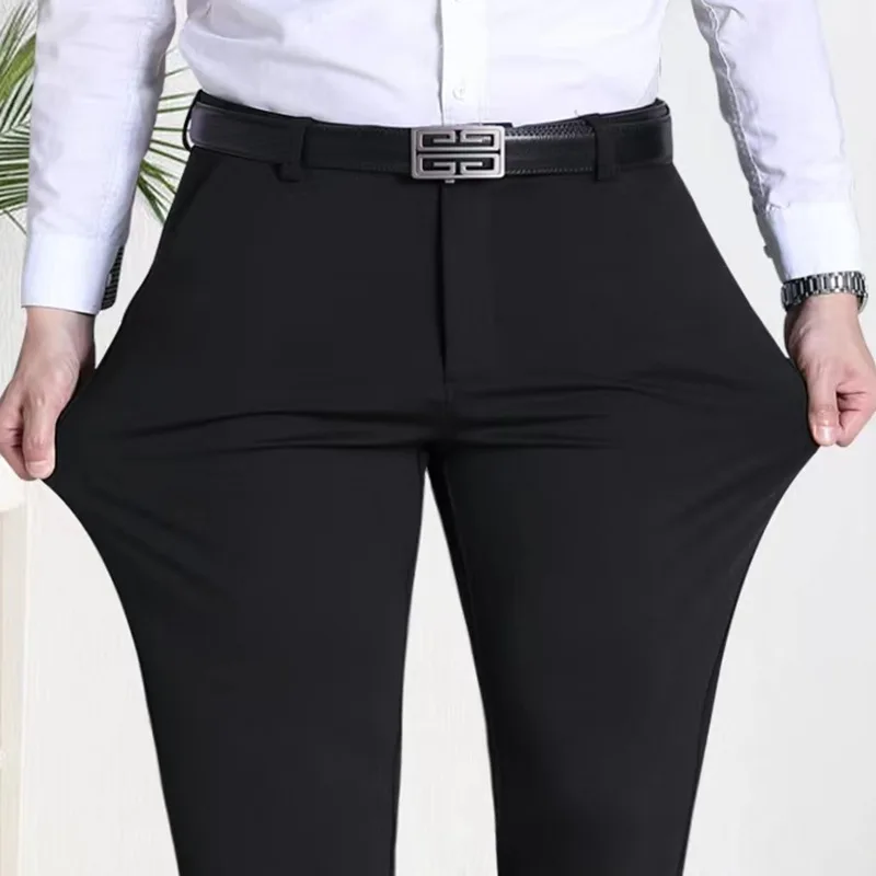 

2024 Men's Business Trousers Casual Summer Thin Elastic Loose Straight Ice Silk Trousers