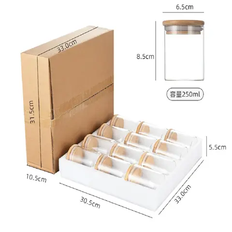12 पीस/सेट एयरटाइट ग्लास स्टोरेज जार बांस के ढक्कन के साथ चाय, कॉफी, चीनी के लिए पोर्टेबल और पारदर्शी कंटेनर घर के किचन के लिए 8 best sales रसोई कनस्तर सेट - №2