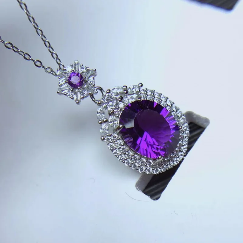 

Amethyst Pendant 925 Silver Inlaid Round Jewelry Party Accessories