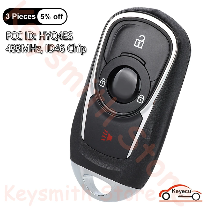 KEYECU 3Buttons 433MHz ID46 Chip for Buick Encore 2020-2023 Encore GX 2021-2022 Auto Smart Remote Control Key Fob FCC ID: HYQ4ES