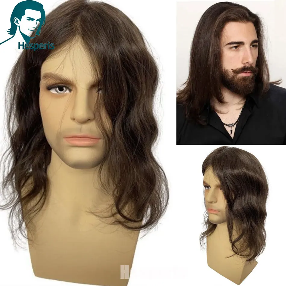 

Hesperis Natural Wave Men Human Hair Whole Wigs 13X6 Lace Front Brown Wigs For Male Color Brown Man Wigs With Side Part