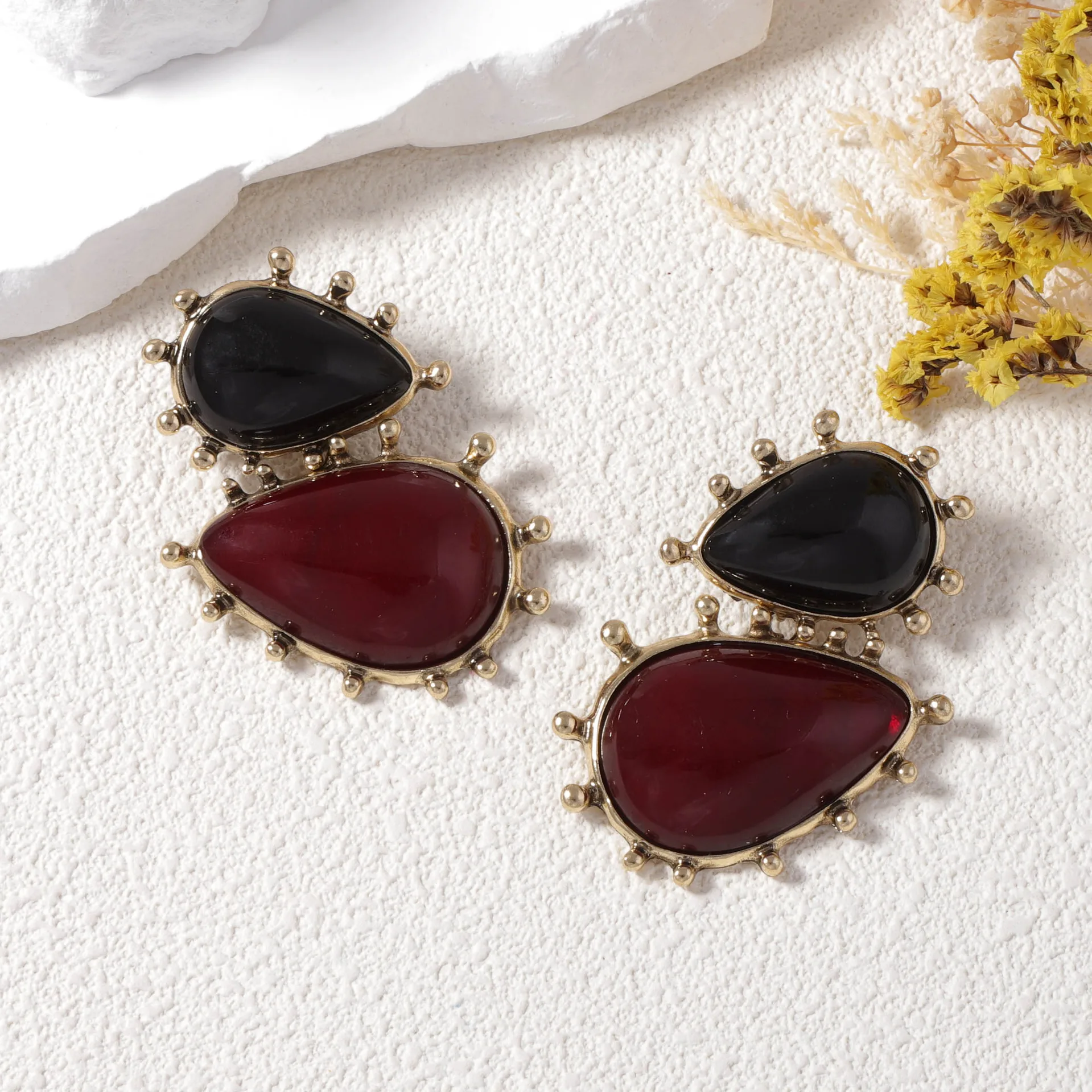 Niche Fashion Collision Colors Two Water Drop Earrings For Women Trendy Resin Alloy Ears Accessories Jewelry Gifts Banquet Party
